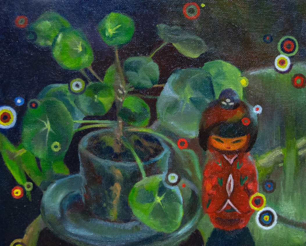 Japanese Doll with Money Plant